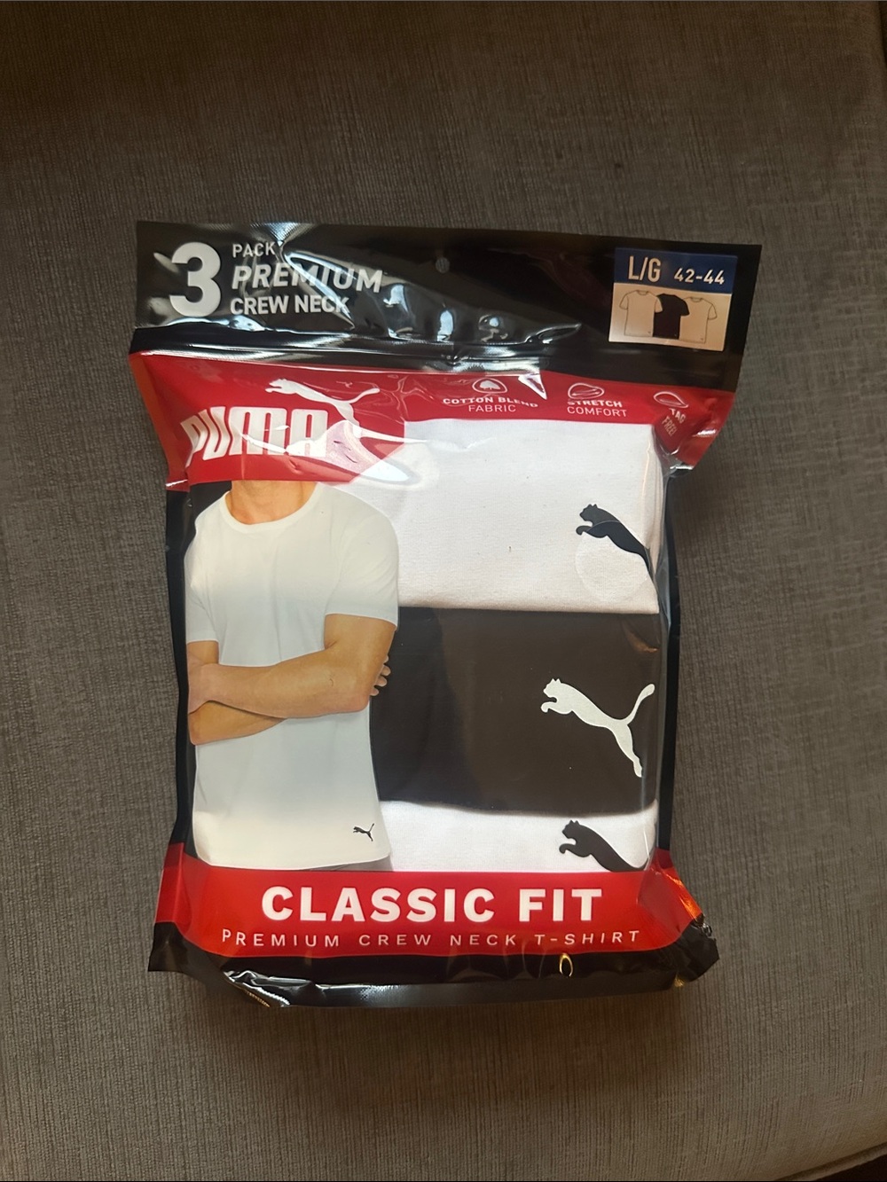 Puma Classic Fit Crew Neck T-Shirts - White & Black (3-Pack)
